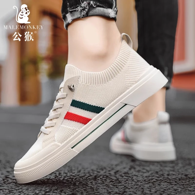malemonkey/公猴一脚蹬帆布鞋男款冬季薄款透气针织网面休闲板鞋