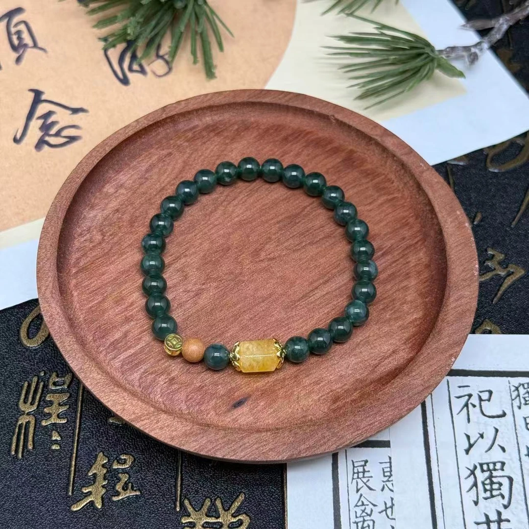 天然翡翠冰种蓝水湖水绿配顶珠手串 多样性发一FC60490
