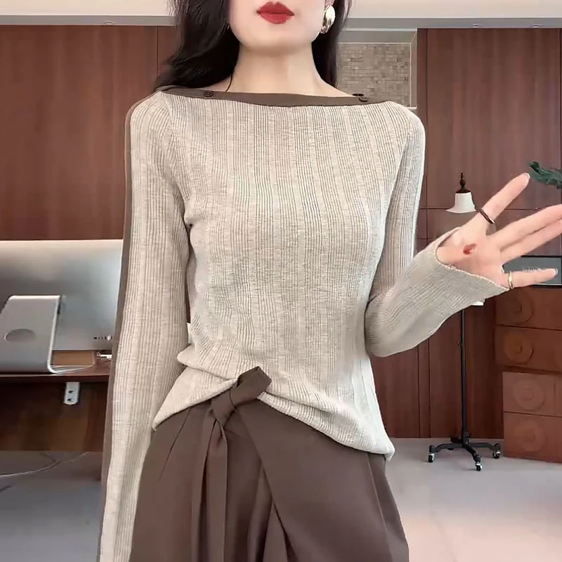 老钱风宽松设计感圆领长袖T恤女士洋气减龄上档次气质百搭上衣潮