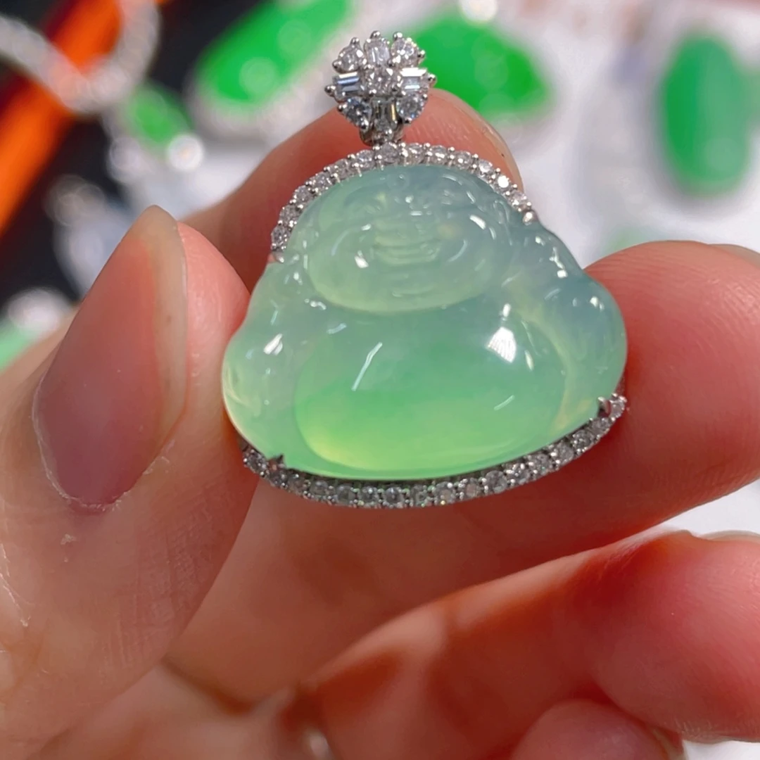 翡翠18K金镶嵌吊坠(不含链)