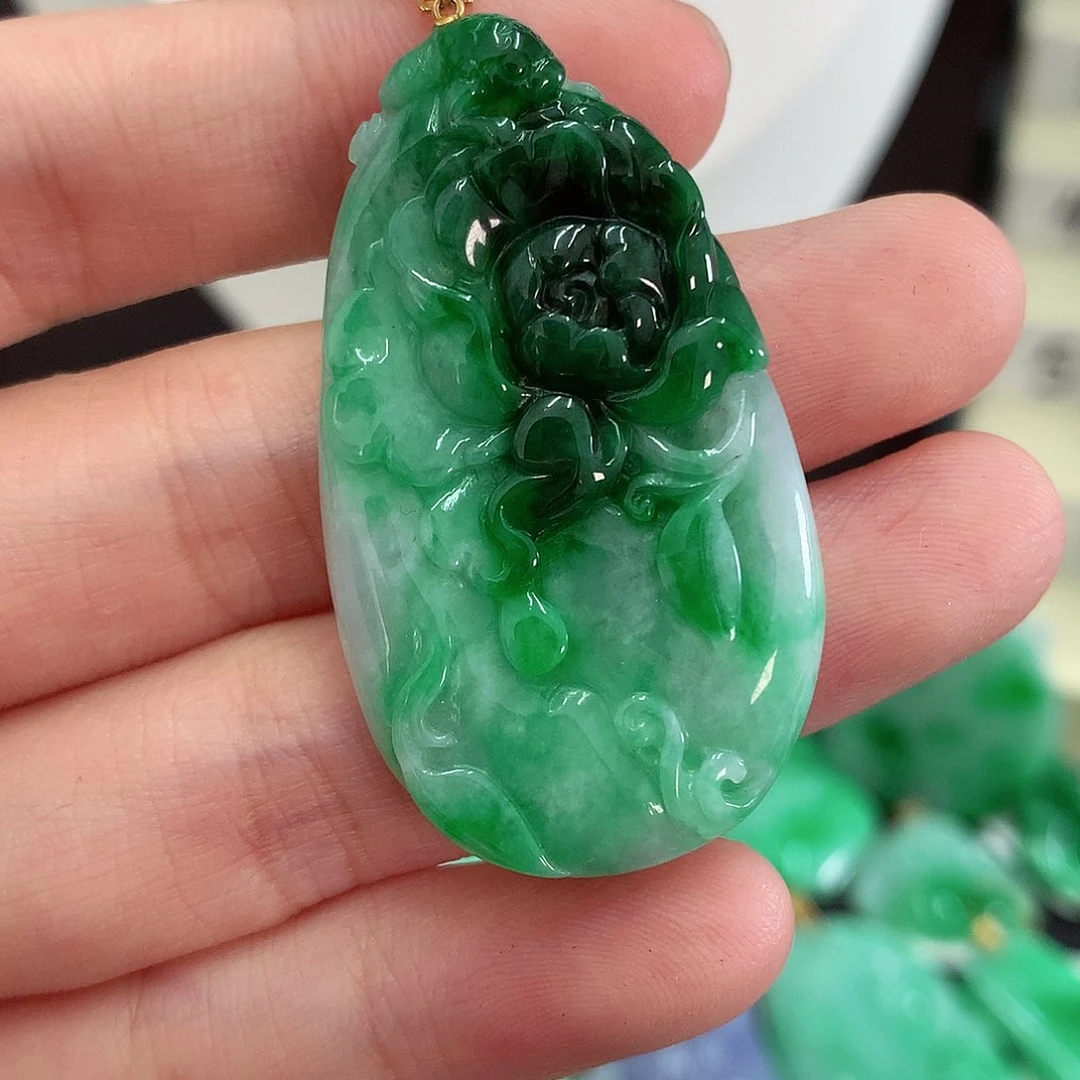 翡翠18K金镶嵌吊坠(不含链)