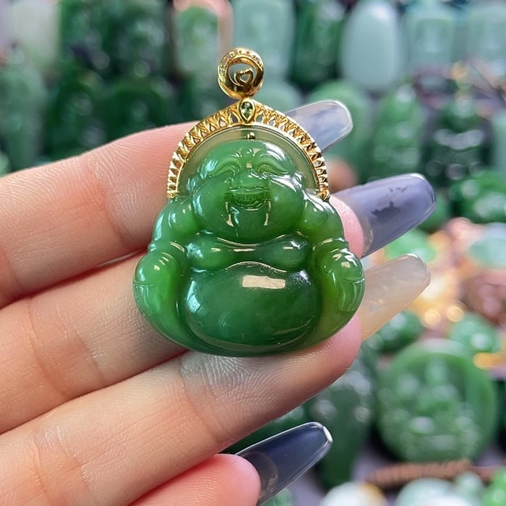 和田玉18K金镶嵌挂件