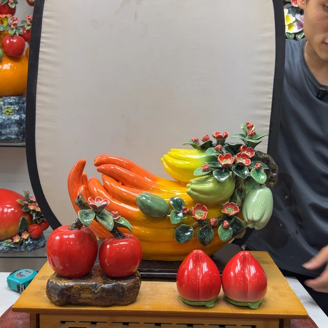 陶瓷长佛手加底座苹果桃子茶叶罐