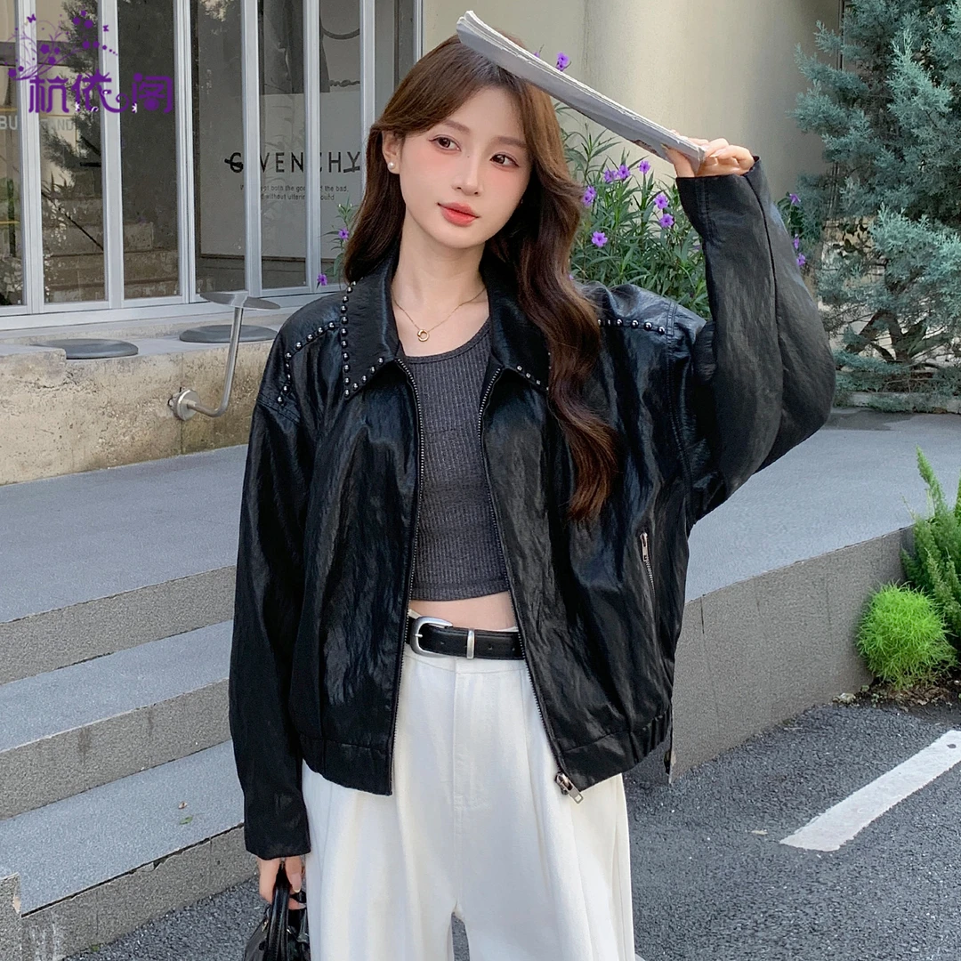 黑色皮衣短外套女2025秋季新款韩系宽松休闲复古气质机车PU皮夹克