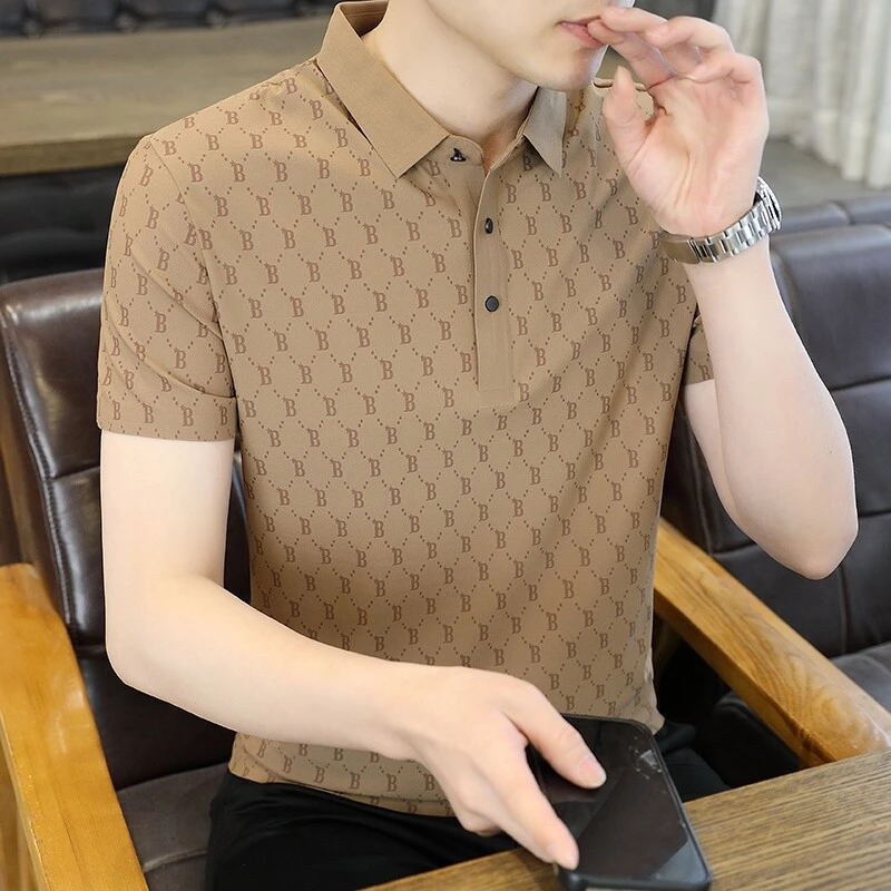 冰丝短袖t恤男士夏季翻领polo衫2025新款潮流休闲半袖上衣服爆款