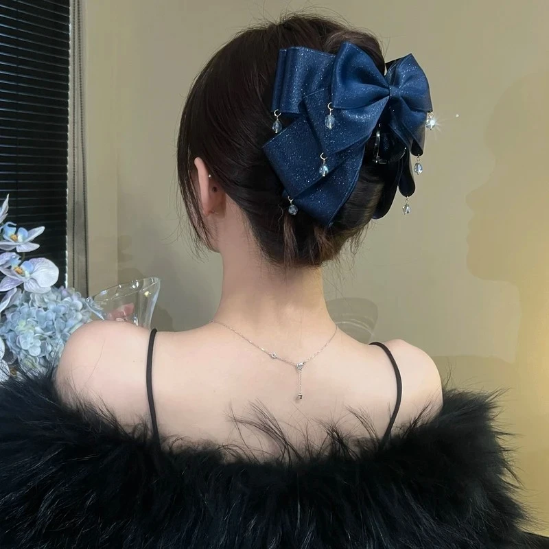 轻奢唯美浪漫精致抓夹星空闪耀气质蝴蝶结发抓闪亮流苏发夹优雅女