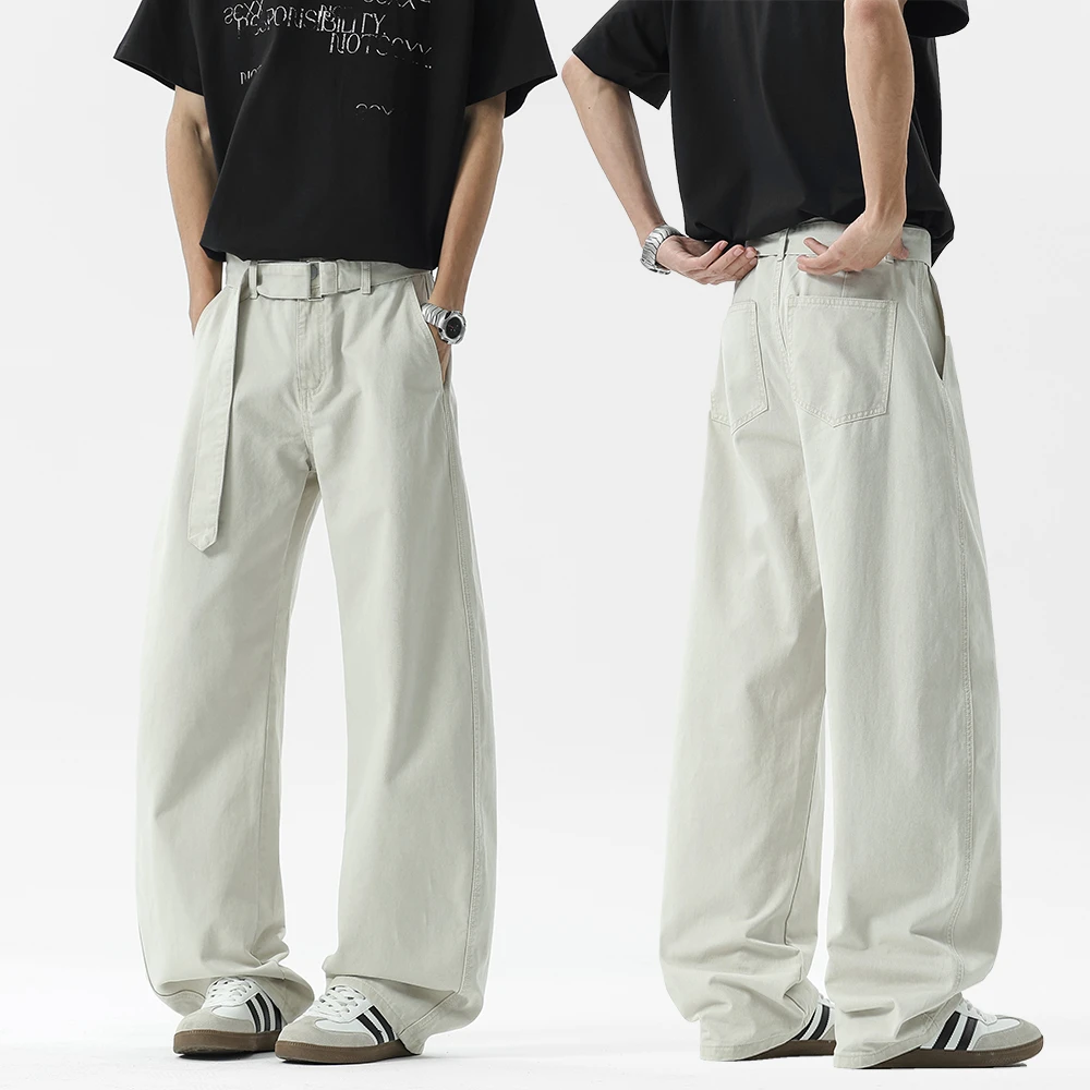 美式复古美拉德弯刀休闲裤男春秋高街直筒裤子cleanfit微喇阔腿裤