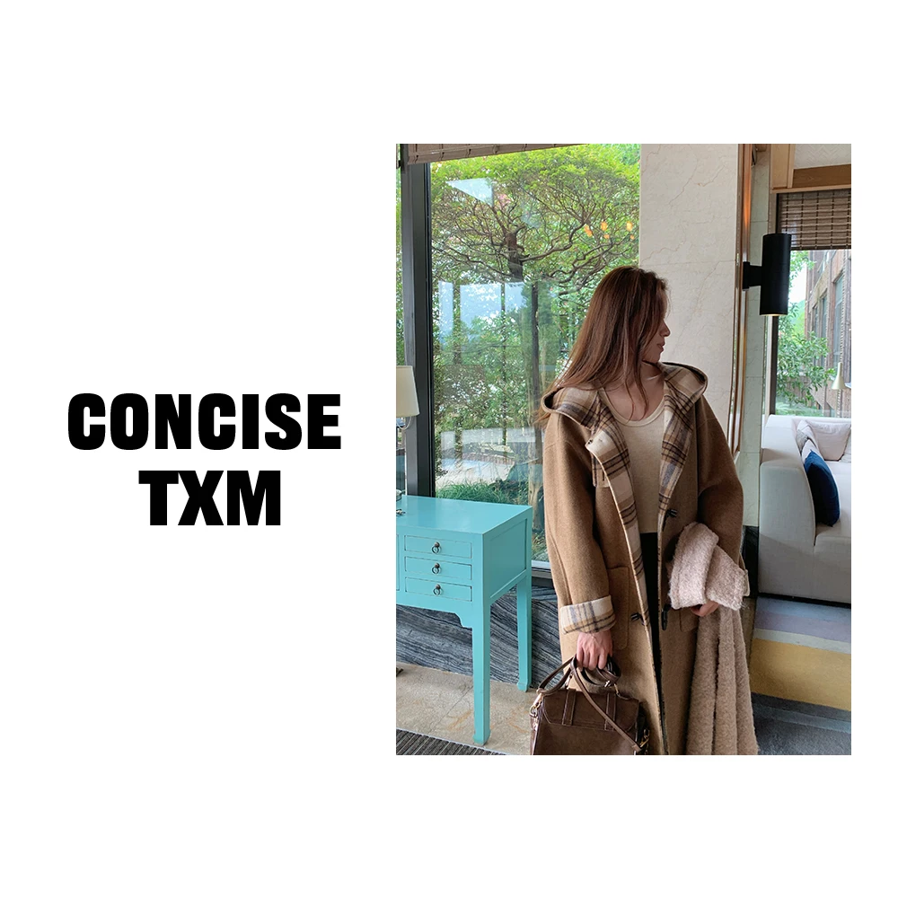 【唐小木】格子牛角扣大衣 冬季新款羊毛大衣 DY1076