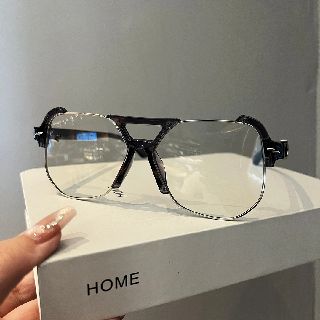 LAOPING加宽加大双梁眼镜框男圆脸素颜显瘦平光镜女可配近视眼镜