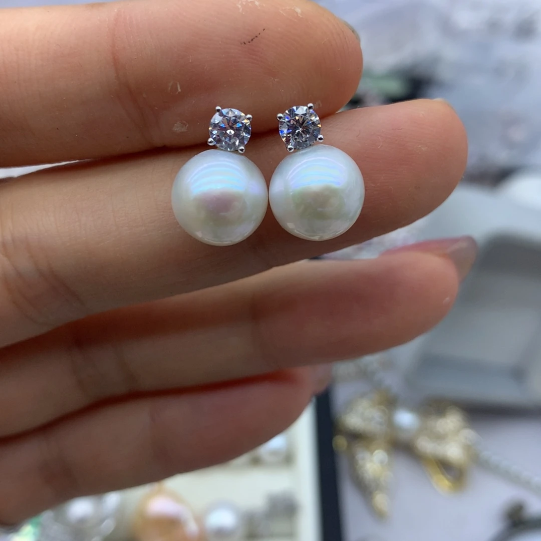 银S925镶嵌耳饰淡水珍珠