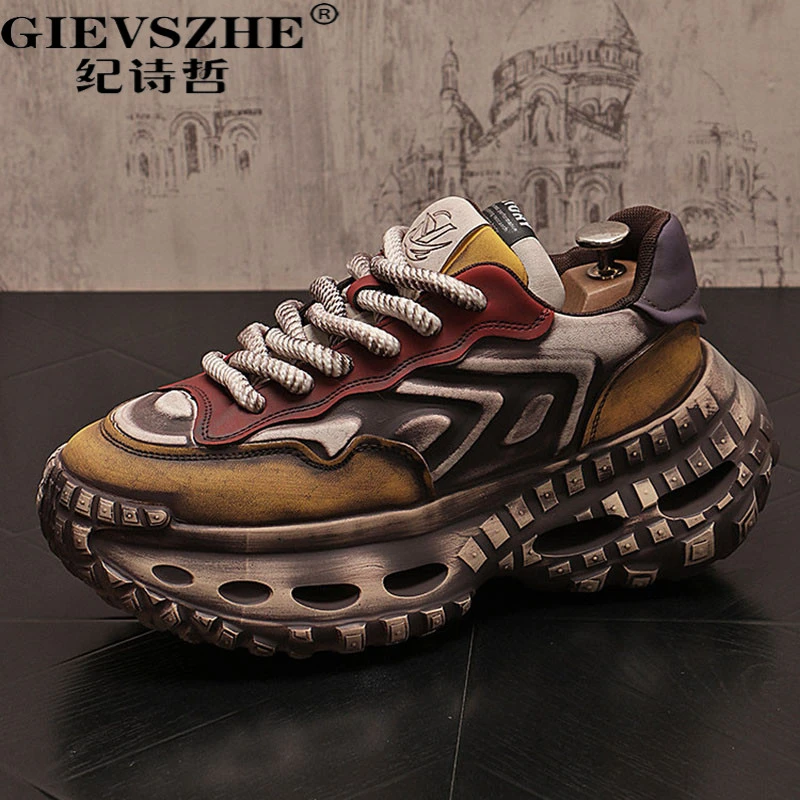 纪诗哲高级老爹鞋男厚底增高休闲鞋春秋新款舒适百搭通勤复古男鞋