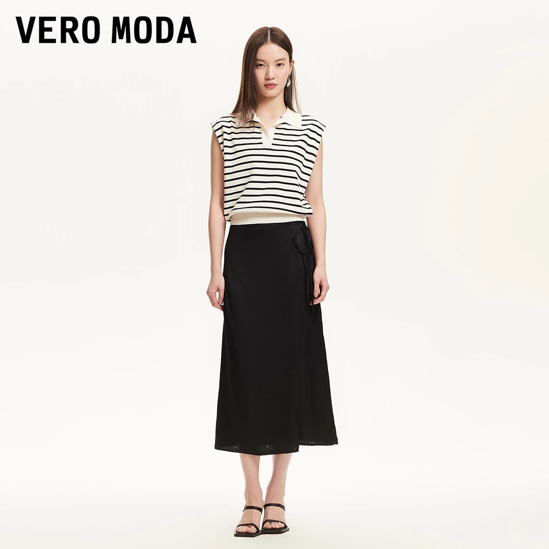 Vero Moda半身裙女春游出行洋气一片式系带纯色轻薄半裙325216003