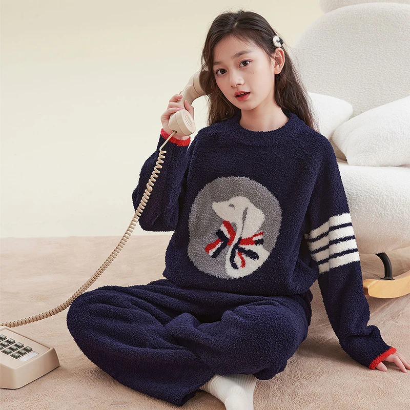 HANYOU亲子秋冬【领结小狗】A类半边绒睡衣套装高品质家居服JG087