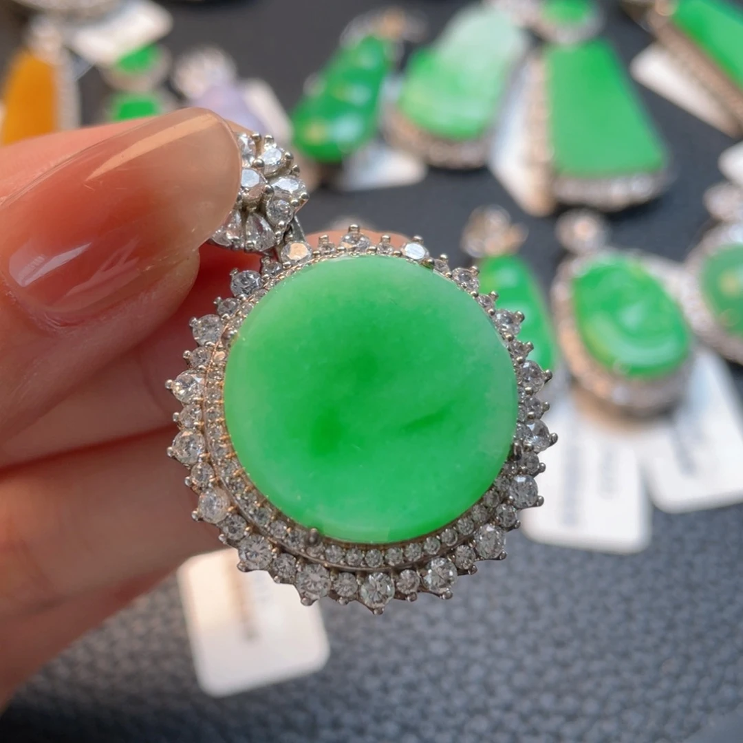 翡翠银S925镶嵌吊坠(不含链)