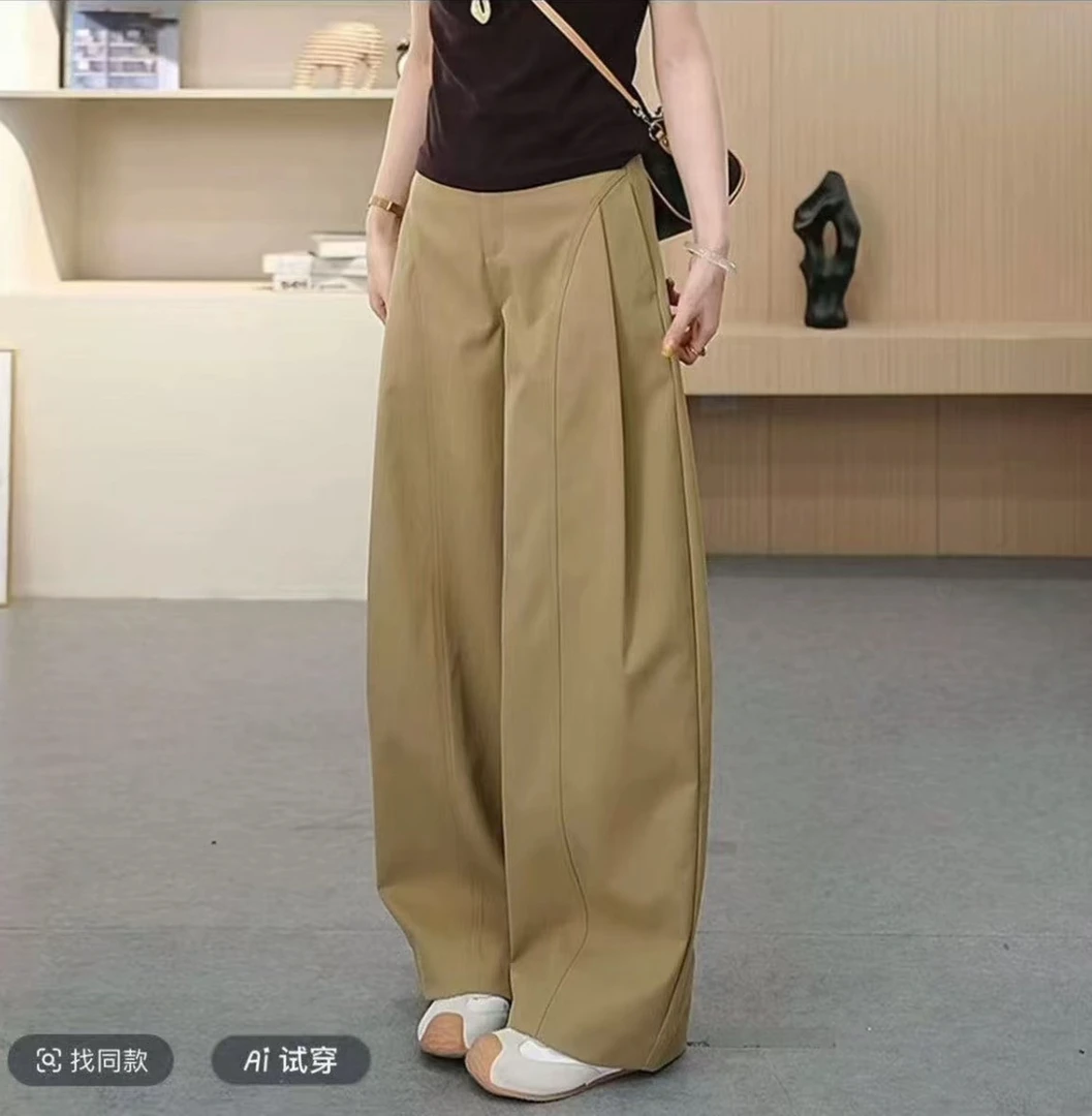 【现货!】100钛金棉舒柔特阔腿裤女秋季高腰显瘦抗皱贝斯裤