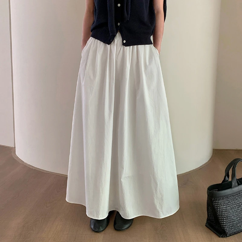 半松紧腰休闲简约半身裙女2025早秋新款百搭阔形A字长裙