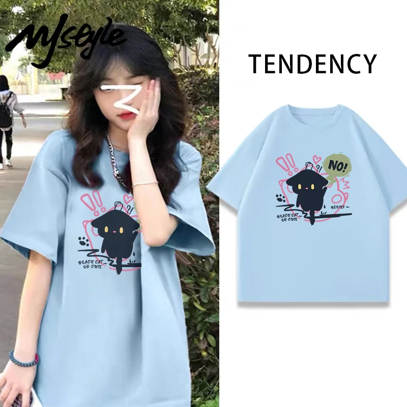 MJSTYLE纯棉美式短袖t恤女2025夏季新款设计感小众宽松打底衫上衣