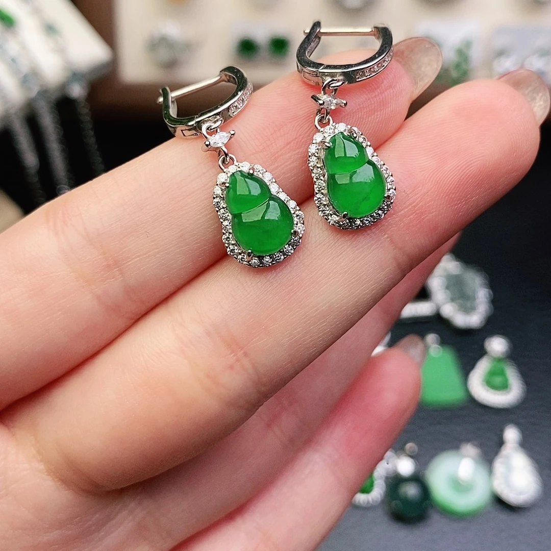 翡翠银S925镶嵌耳饰