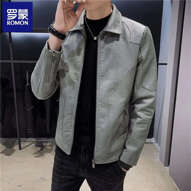 罗蒙春秋新款皮衣男士外套时尚潮流修身立领夹克休闲百搭外套男潮