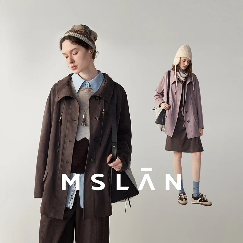 MSLAN都市游牧 复古立领松弛感夹克工装抽绳仿麂皮绒外套MHCW379