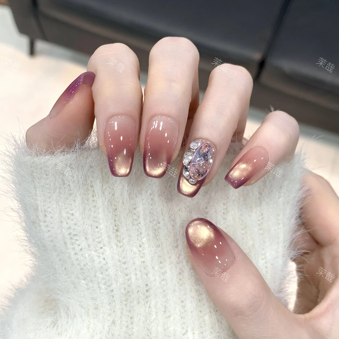 茉哉【玫瑰与美酒】纯手工定制美甲拆卸穿戴甲A3714