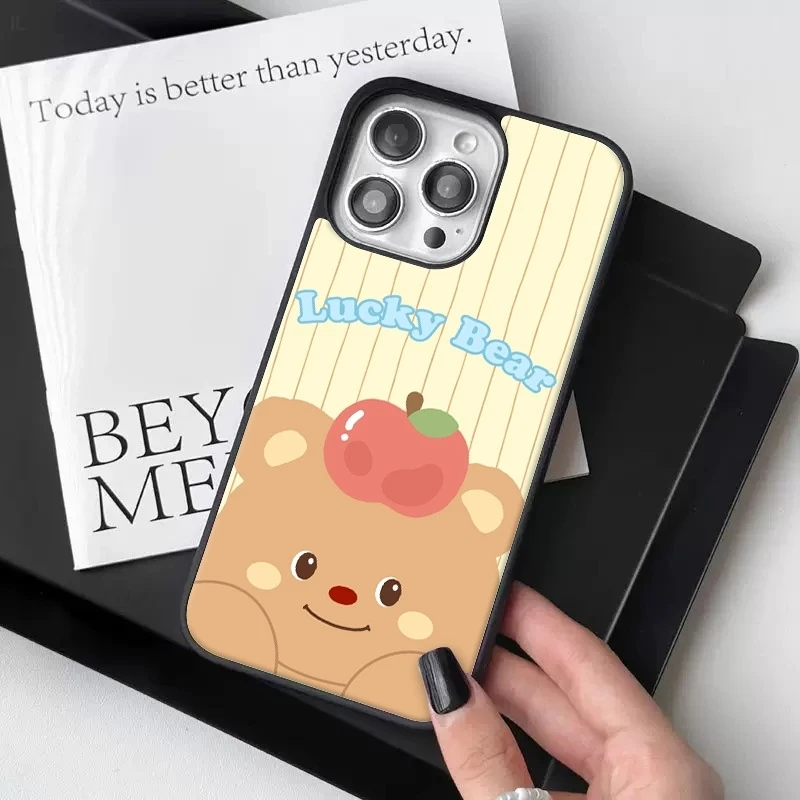 创意卡通小熊适用苹果17promax手机壳iPhone15女16全包13玻璃14