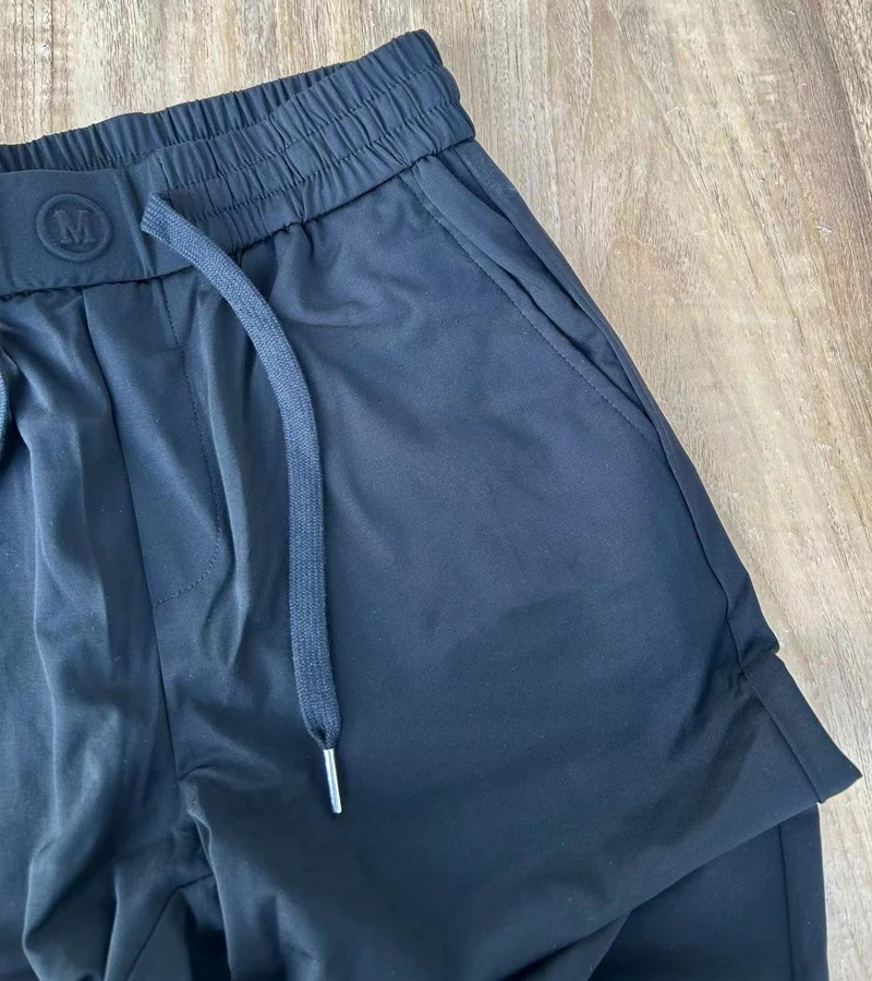 386-夏款薄款黑休闲裤刺绣，M，凉感面料，弹力束口裤潮牌