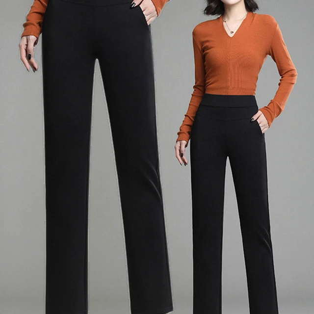 秋冬加绒加厚修身直筒裤女士西装裤工作裤子西裤垂坠感高腰休闲裤