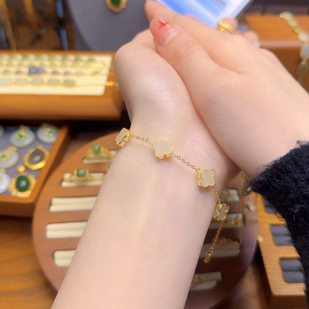 和田玉手链银S925镀金镶嵌