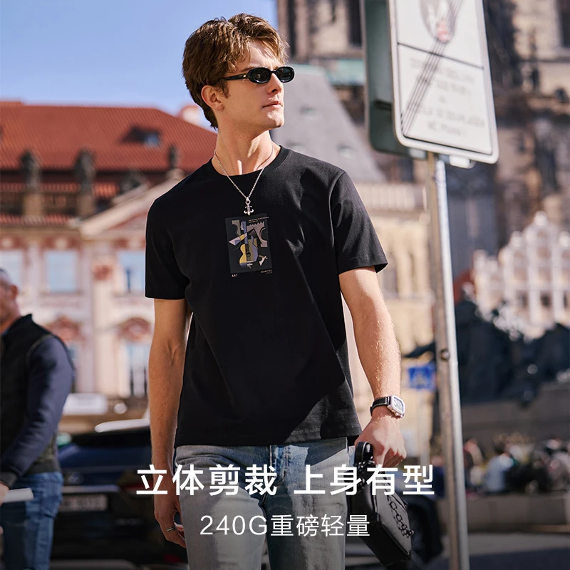 Mr.Bu布先生艺术印花设计休闲纯棉圆领2025T恤衫GT16356断码清仓