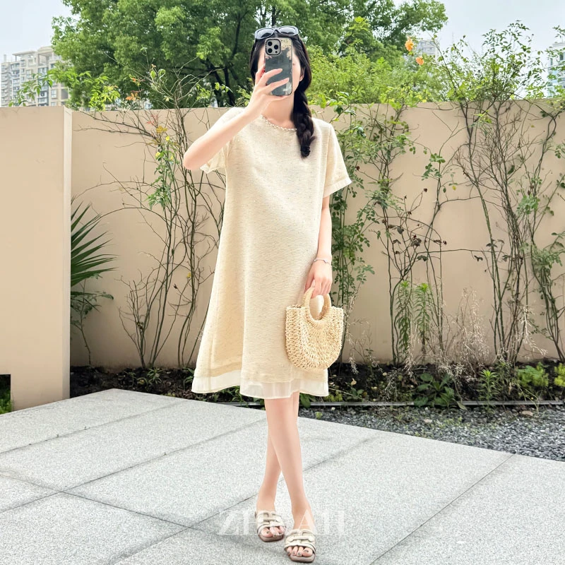 ZH&AH【星语】夏季新款时尚气质百搭设计师款孕期简约通勤连衣裙