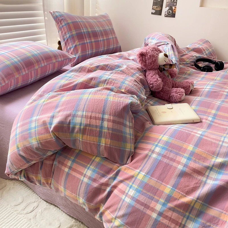 【精梳全棉四件套】格子床单款单人双人被套款纯棉套件适合裸睡被罩
