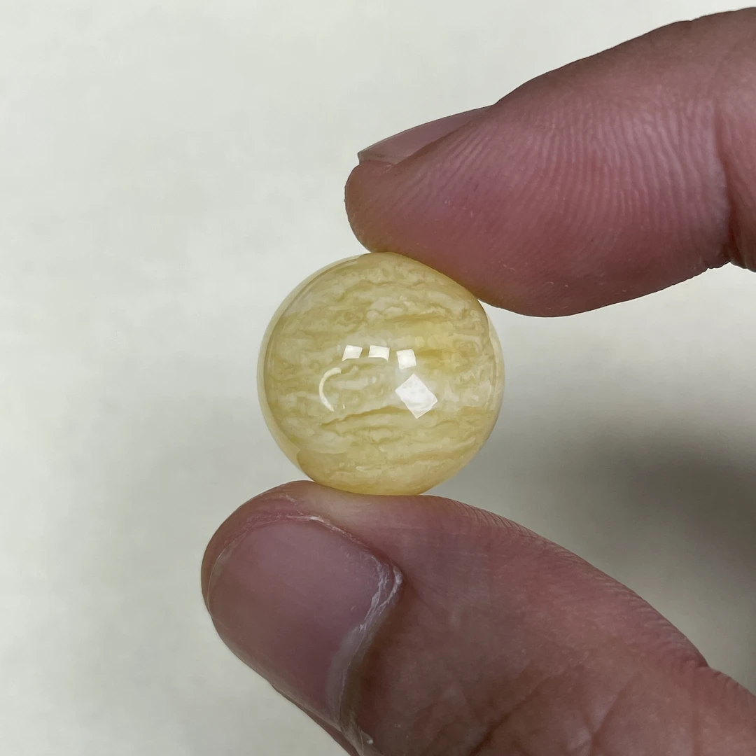 灰度珠宝天然原矿蜜蜡17.5mm千层雪虎皮纹圆珠 34号