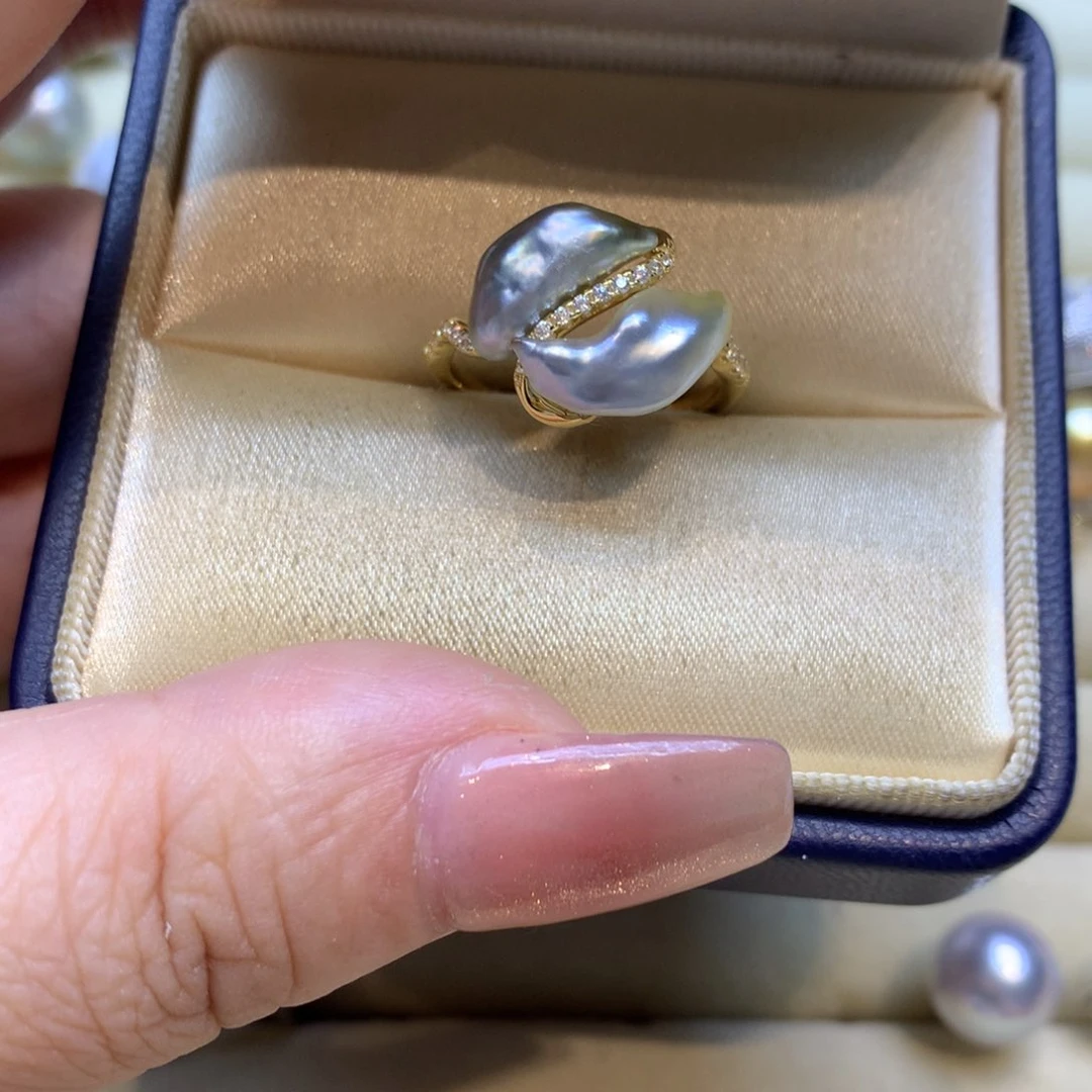 银S925镶嵌戒指海水珍珠