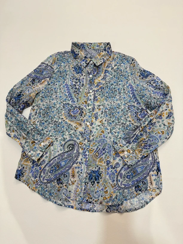 女士韩系风清新碎花长袖麻衬衫