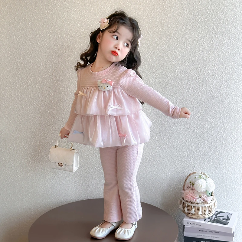 女童2025春秋季新款小马宝莉印花卫衣套装阔腿裤网纱下摆时尚可爱