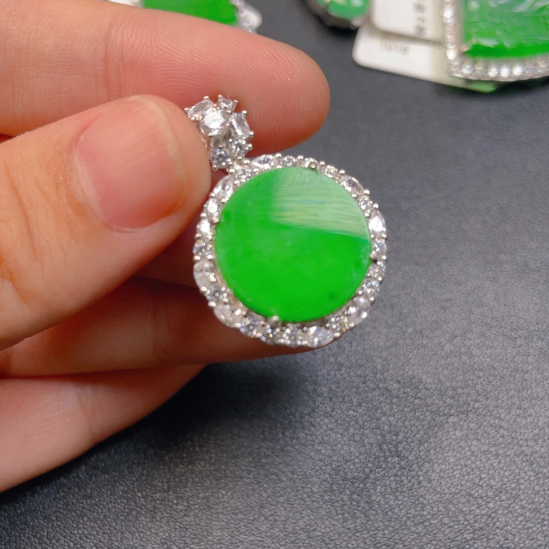 翡翠银S925镶嵌吊坠(不含链)