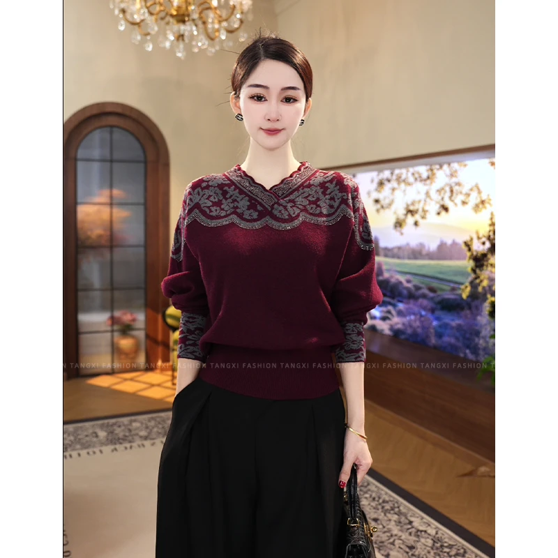 唐熹2025秋冬【LT-D885】含绵羊毛可外穿打底针织衫红色毛衣