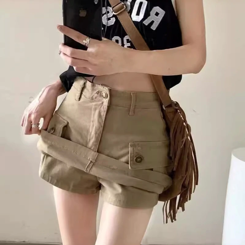 2025新款辣妹卡其色a字工装半身裙女夏牛仔裙性感包臀裙口袋裙子