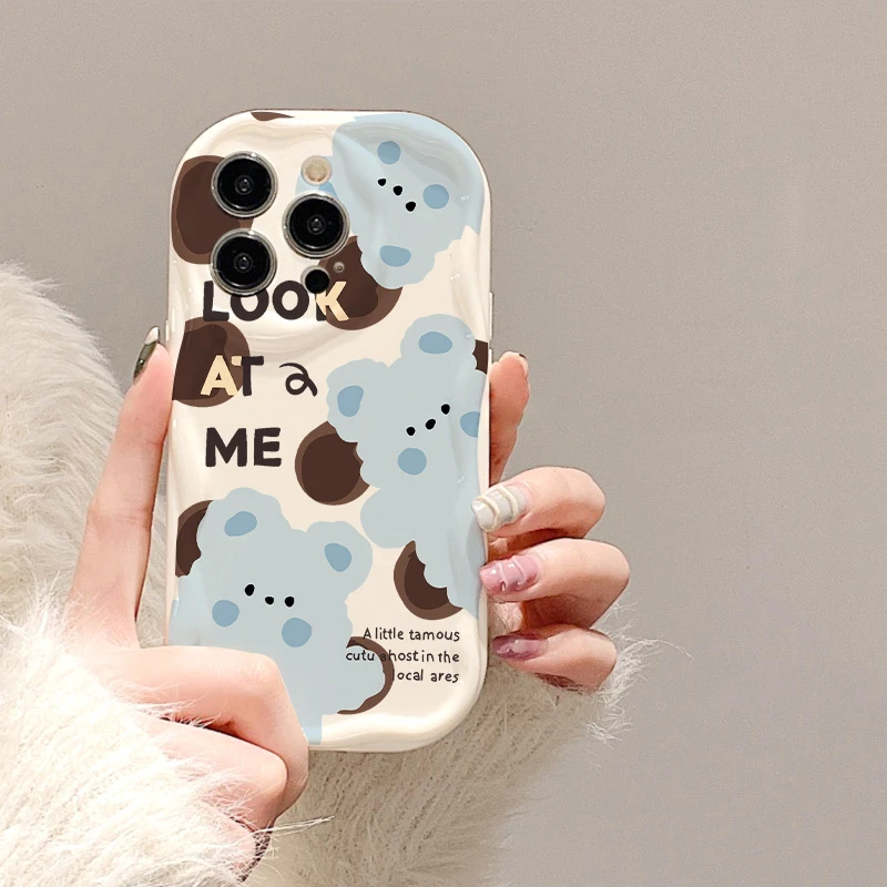 适用【苹果/华为/荣耀/OPPO/vivo小米】蓝色小熊奶油纹手机壳