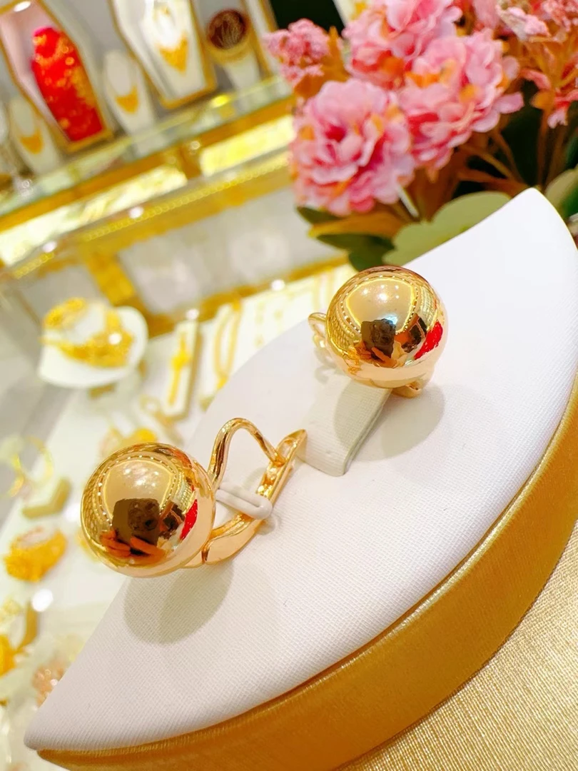 铜合金耳饰 红金亮面球球耳扣0.05g