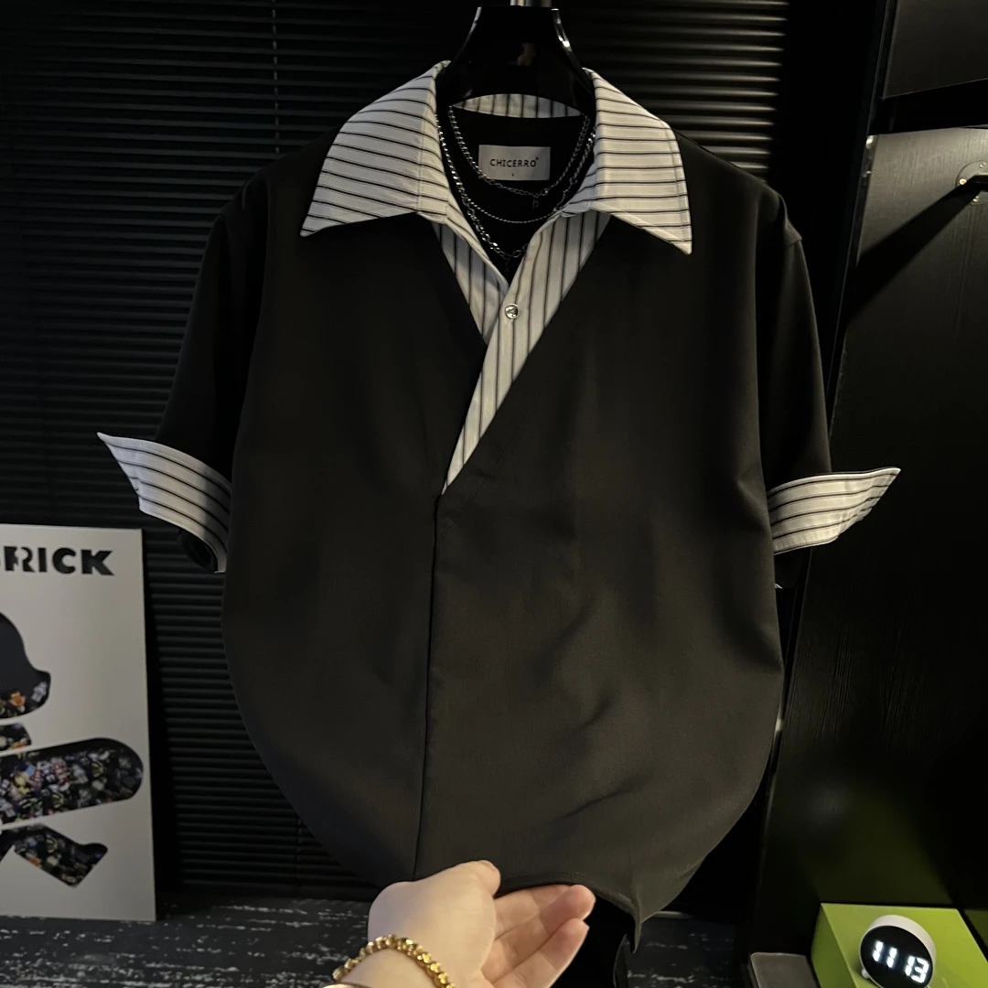 TQ-轻奢衬衣男士中袖夏季薄款衬衣设计感上衣潮流百搭开衫抗皱