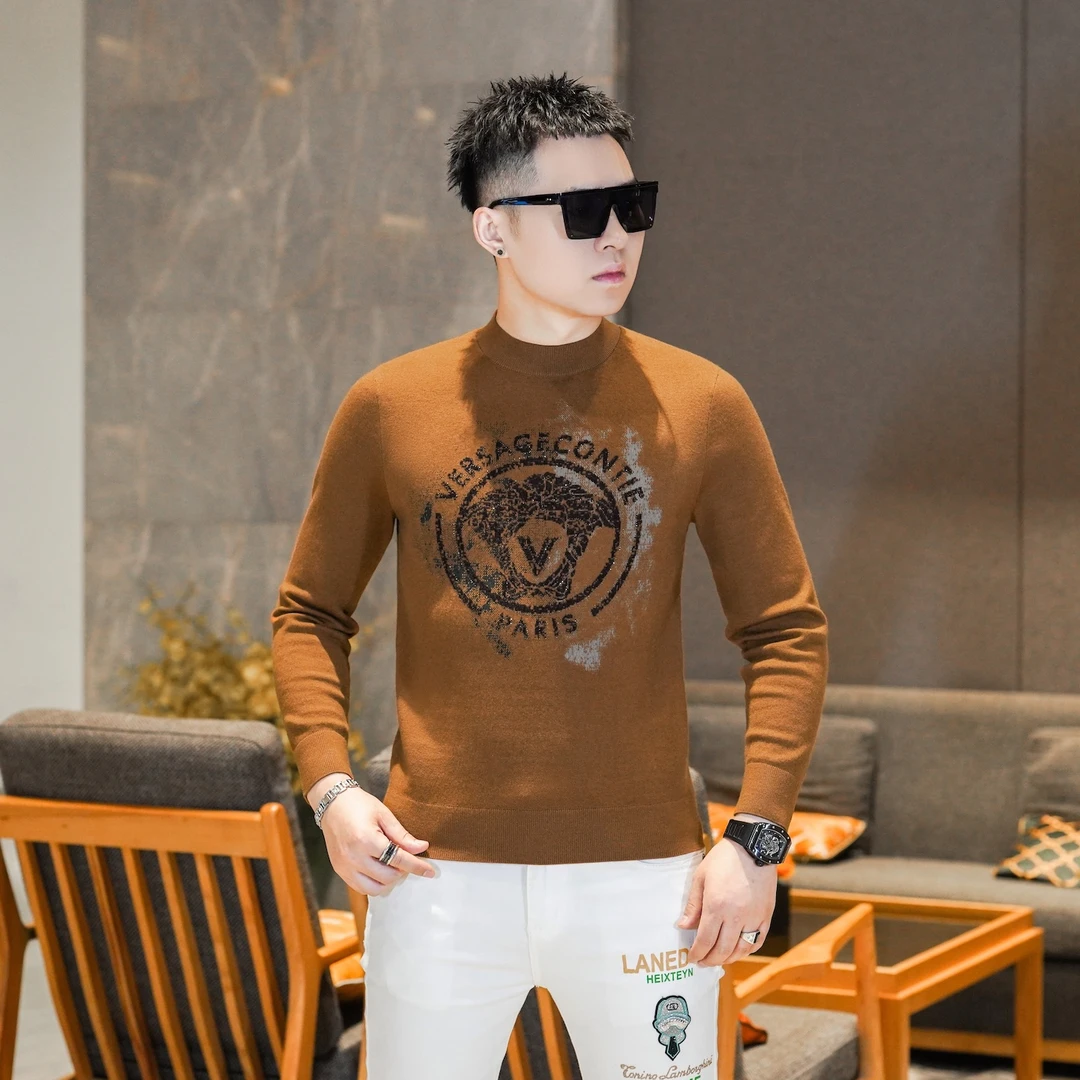 欧货潮牌新款男士天鹅绒羊毛混纺针织毛衣潮流男装帅气上衣89228