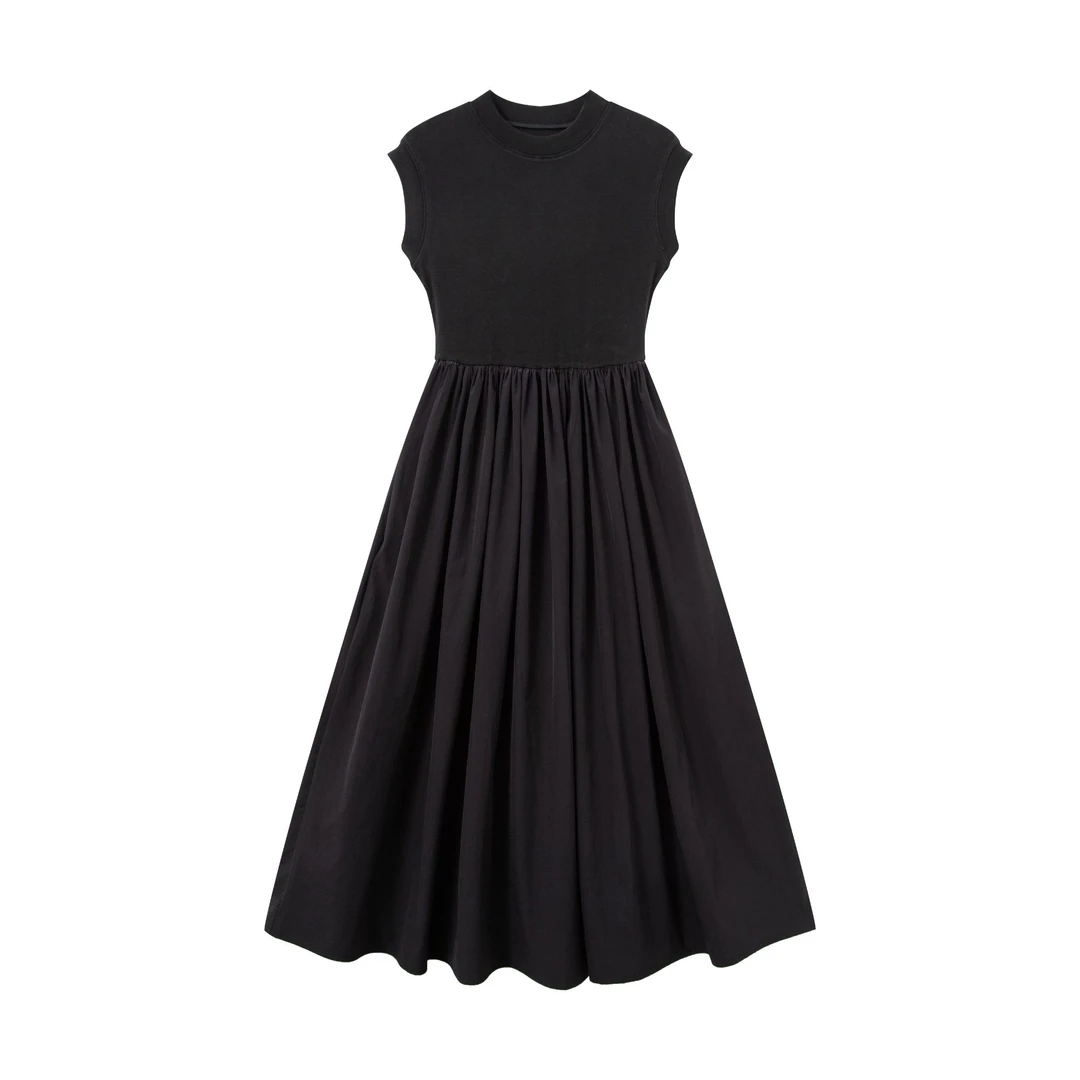 【Meide服饰】赫本风夏女士女装收腰法式无袖黑色蓬蓬裙圆领连衣裙