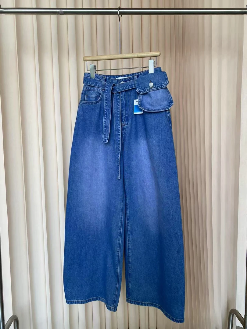 卷毛 福（1jm26921#）有腰包 贵贵贵版洗水颜色漂酿阔腿牛仔裤 5-23