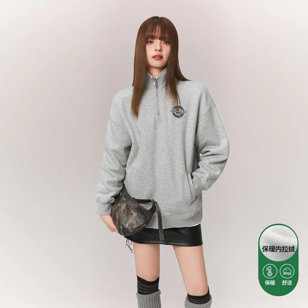 【毛毛专属】CHUU字母樱桃刺绣设计半拉链式宽松卫衣-F