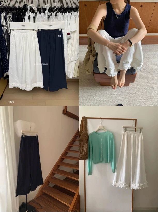 韩代博主同款重工花边裤1180