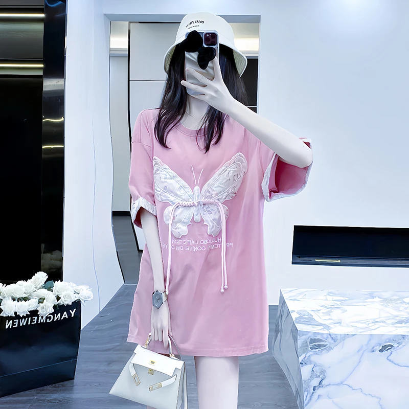 粉色复古短袖t恤女夏季2025新款洋气减龄设计感小众中国风上衣女
