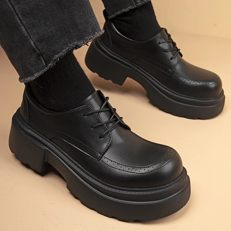 2025春季新款英伦圆头休闲皮鞋百搭秋冬鞋子系带商务正装大头皮鞋