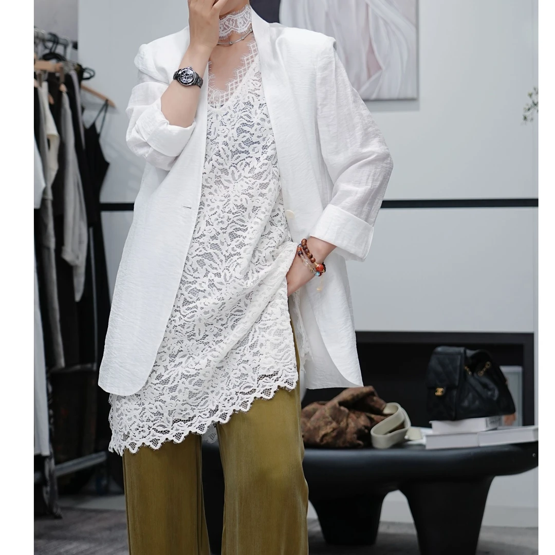 【蕾丝织物】岛国立体高密蕾丝侧开叉显腿长背心裙25223010